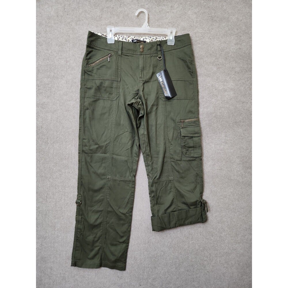 Lee Convertible Cargo Pants Womens 12 Military Green Straight Leg Roll Up NEW